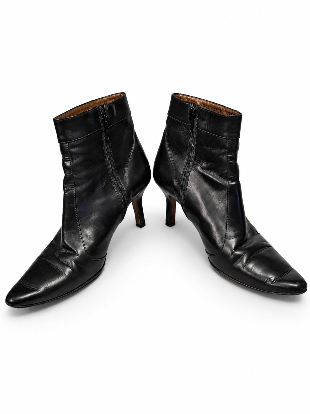 Cole Haan Black Leather Ankle Boots 7.5 B Pointed Toe Kitten Heel Side Zip